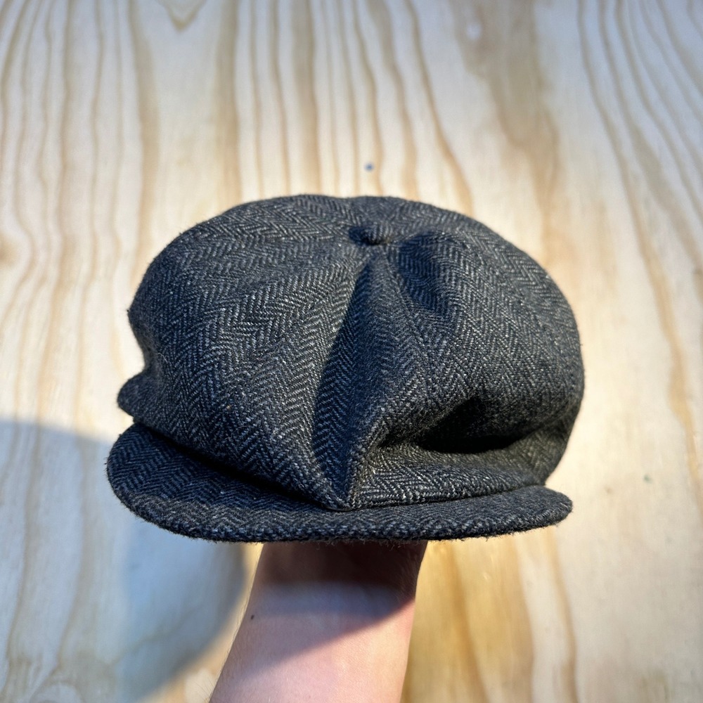 West Coast Choppers Mens Charcoal Gray Herringbone Wool Blend Newsboy Cap OS